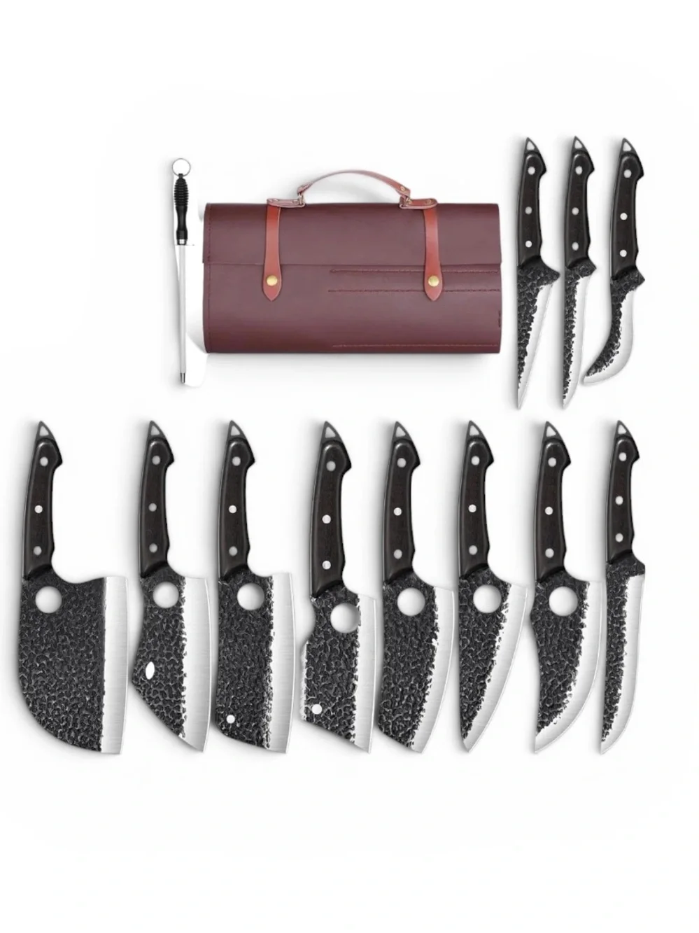 12 pc Hand Forged Serbian Chef Knives with Leather Bag
